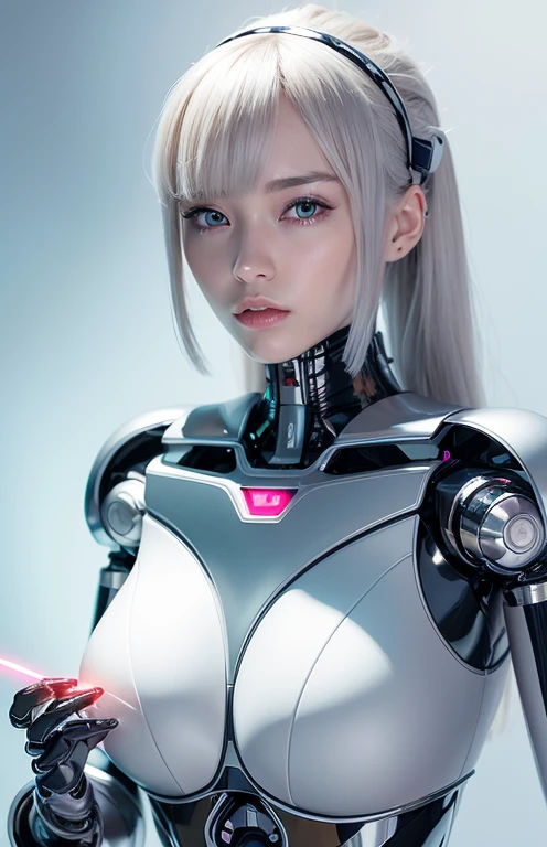 masterpiece, high quality, ultra-delailed,A female robot with a glamorous silver metallic body.、Machine body、Electronic Brain、emotionless robot、Internal diagram、Design drawings