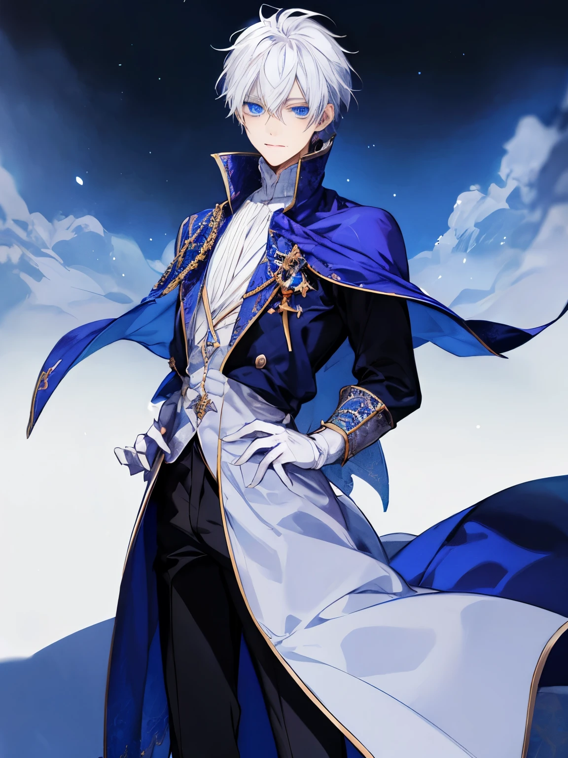 Fantasy, prince, white hair, blue eyes, boy, staring coldly
