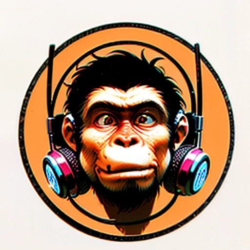 a close up of a monkey face with headphones, inspired by Alex Petruk APe, monkey, bored ape, face like monkey, monkeys, in style of monkeybone, in style of primal apes, ape, orange head