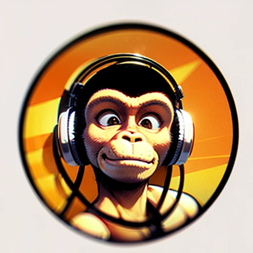 a close up of a monkey face with headphones, inspired by Alex Petruk APe, monkey, bored ape, face like monkey, monkeys, in style of monkeybone, in style of primal apes, ape, orange head