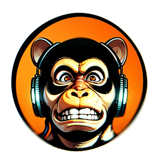 a close up of a monkey face with headphones, inspired by Alex Petruk APe, monkey, bored ape, face like monkey, monkeys, in style of monkeybone, in style of primal apes, ape, orange head