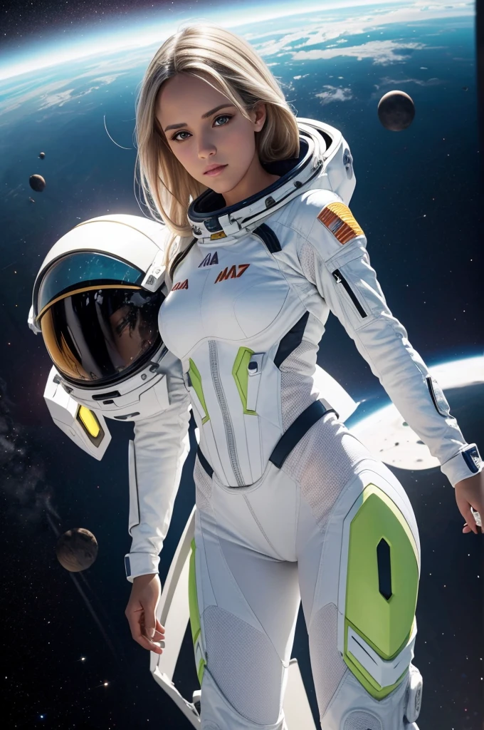 Mia Malkova | Arte Vetorial | segurando uma arma | Look at the camera | Corpo inteiro | poses sensual | Cabelos longos | Spacesuit white and lime | space Background | flying in the space | luz azul predominante | highes definition | ALTOS DETALHES | ESTILO Grafico | TRAJES FUTURISTA | Max Resolution | Arte vetorial