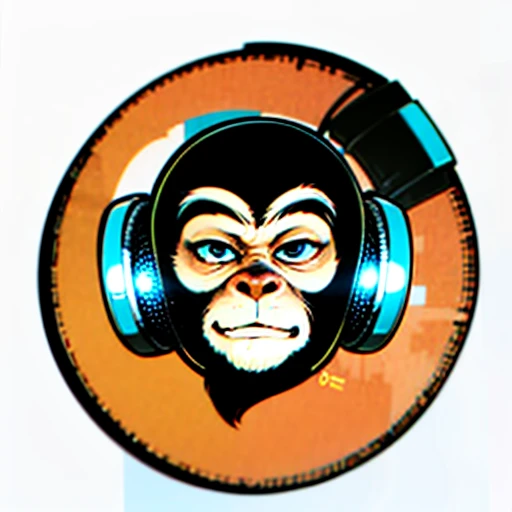 a close up of a monkey face with headphones, (headphones are upside down), inspired by Alex Petruk APe, monkey, bored ape, face like monkey, monkeys, in style of monkeybone, in style of primal apes, ape, orange head