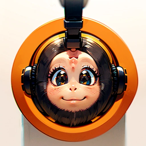 a close up of a monkey face with headphones, (headphones are upside down), inspired by Alex Petruk APe, monkey, bored ape, face like monkey, monkeys, in style of monkeybone, in style of primal apes, ape, orange head