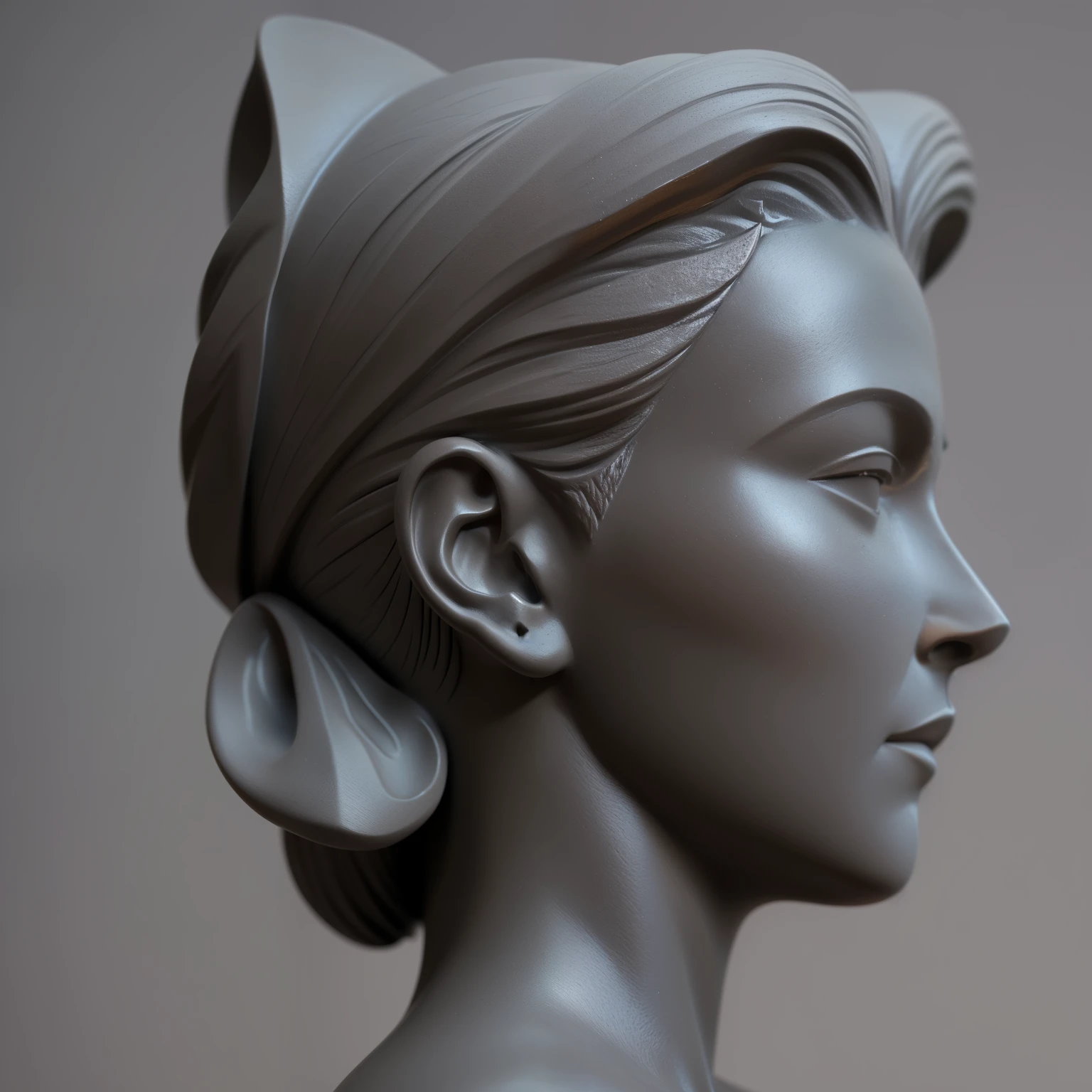 Ear stock image, image of ear, sculpture style, molded with grey molding soil, sculpture soil, skin colored, detailed, ear of sculpture, grey soil colour, ear of statue, detailed ear design, pointed ear, pointy ear, details very clear, proper human ear, grey coloured statue, created on blender, blender art