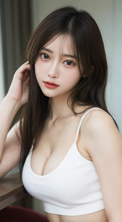 table top, highest quality, figure, super detailed, finely, High resolution, 8k wallpaper, 完璧なダイナミックな構figure, beautiful and fine eyes,  natural lip, Tank top, ???????????, cleavage, whole body, Navel exposed, random ???? pose, whole body