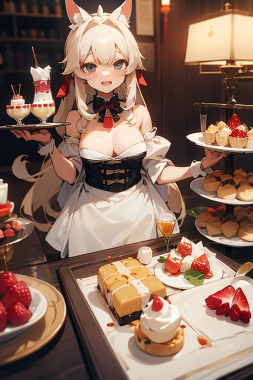 Nyotaimori 、food table girl、fruit、whipped cream、pussy_parfait