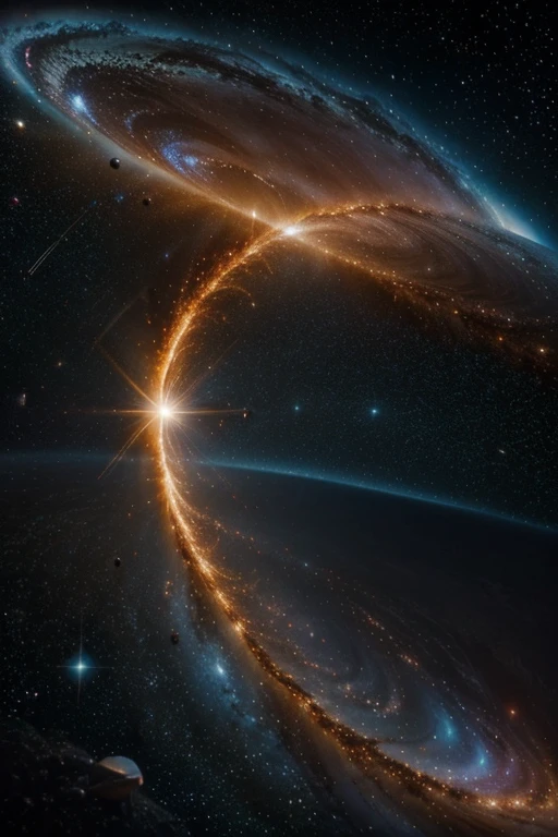 create a breathtaking stellar landscape where distant planets dance in harmony under the light of sparkling stars. In the center, a majestic galaxy unfurls its spiral arms, while colorful nebulae adorn the cosmic scene. Infusing elements of discovery, curiosity, and exploration, create a realistic image of the formidable cosmos. Highlight fascinating features such as black holes, supernovas, and exotic solar systems