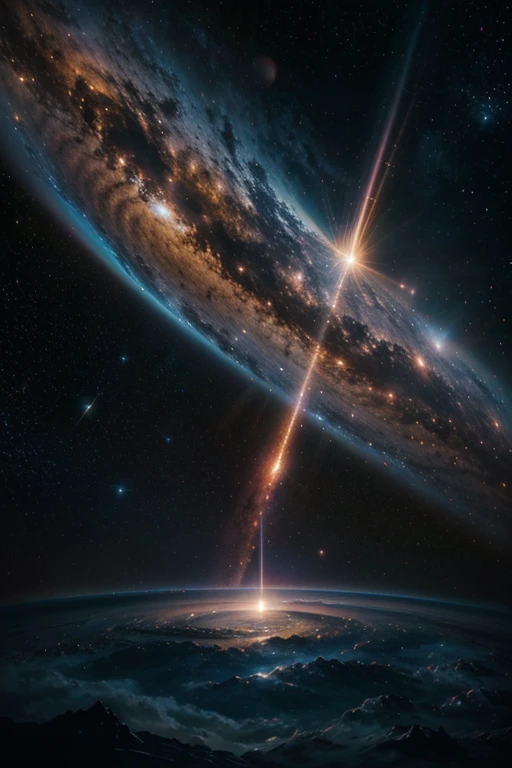 create a breathtaking stellar landscape where distant planets dance in harmony under the light of sparkling stars. In the center, a majestic galaxy unfurls its spiral arms, while colorful nebulae adorn the cosmic scene. Infusing elements of discovery, curiosity, and exploration, create a realistic image of the formidable cosmos. Highlight fascinating features such as black holes, supernovas, and exotic solar systems