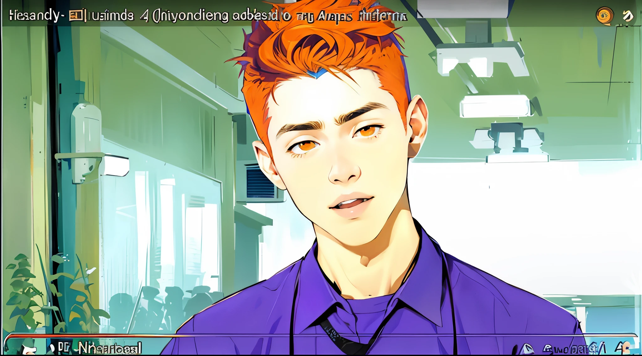 hay un chico guapo  enfadado gritandole a alguien . The young man is 14 years old tender face orange hair orange eyes , esta hablando esta algo molesto grita