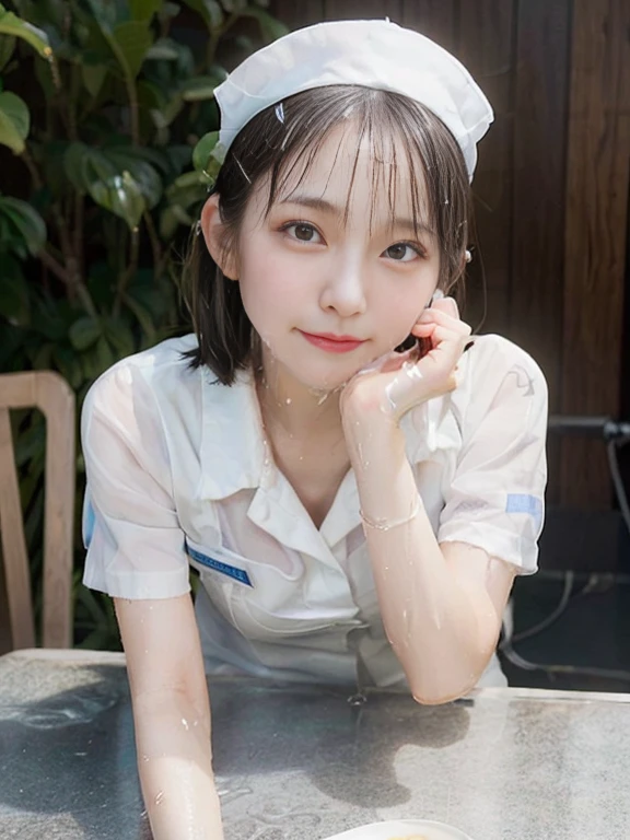 ((very beautiful nurse undresses ベッドの上in)). (Wearing a white transparent nurse uniform: 1.5). 40k, photograph, table top, highest qualityの, cute, (Short hair). 柔らかいchestと白い肌を持つ美しい日本人女性, various poses. ((big: 1.2)), ((とても柔らかいchestを持っています, Lie down and open your crotch wide,  restrained)), super detailed face, fine eyes, Yui Arakaki, sharp pupils, light brown hair, very short bob hair without bangs, (8K, highest quality, table top: 1.2), (realistic, photographrealistic: 1.2), ベッドの上in, Lying, shirt, skirt, spread your legs, unconscious, sleep, {{cum on facial}},_in_mouth,_Sui_hair, chest , whole body,(((Thick white liquid on the face))),(Thick white fluid on the body) , ((body dripping wet)), ((wet thighs)), (((thick  dripping from the body)))), (((chestに厚い)))), Lying, よだれinびしょ濡れのmouth, holding a long eggplant in his hand, thicken the eggplant.