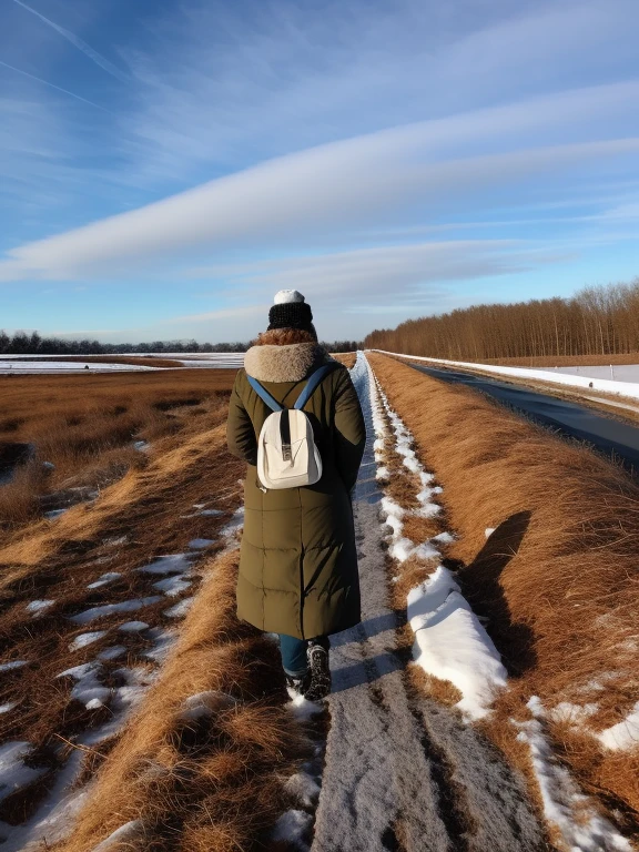 winter landscape, walking in snow, snow fall