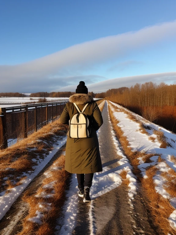 winter landscape, walking in snow, snow fall