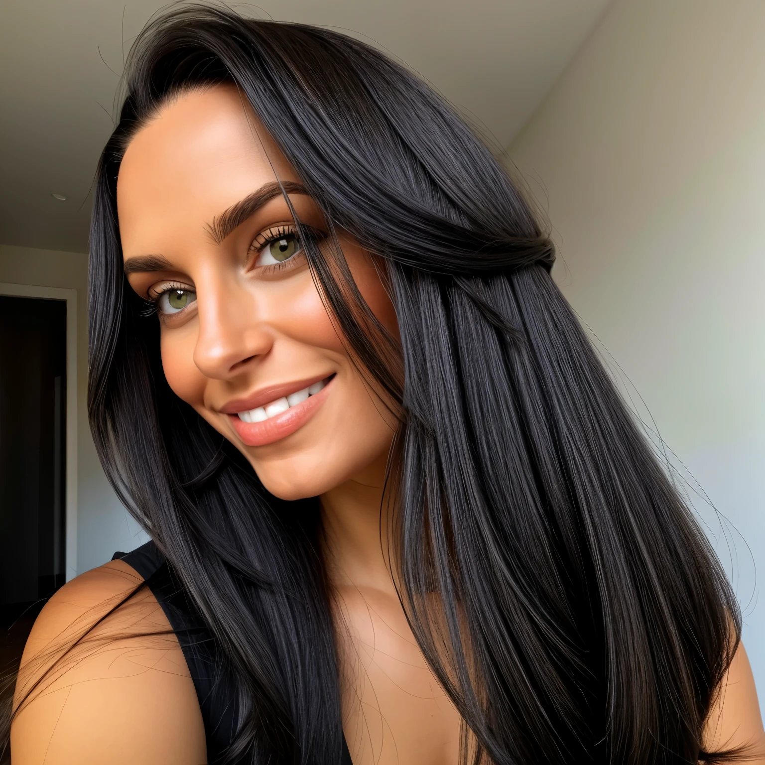duas mulheres lindas e sorridentes, com longos cabelos negros, uma ao lado da outra, longos cabelos  negros, cabelo ????? longo e luxuoso, cabelo glamouroso, cabelos longos atraentes, long shiny ethereal hair, long ondulado, cabelo elegante, cabelo ????? longo e luxuoso, textura sedosa, long ondulado hair, linhas impressionantes, com cabelo comprido e ondulado