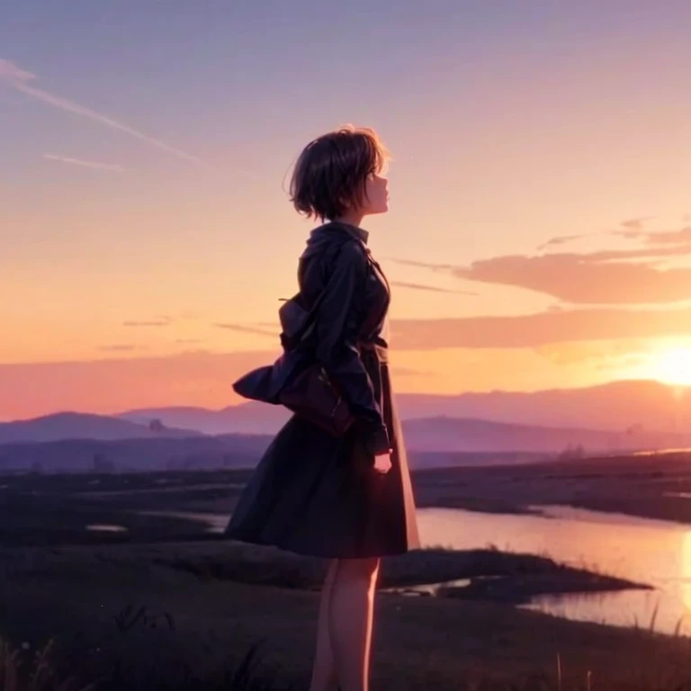 1boy leaving his girl, 1girl leaving boy, beautiful scene, emotional scene, sunset, beautiful landscape, 8k, highly detailed, cinematic, sad scene, emotional scene