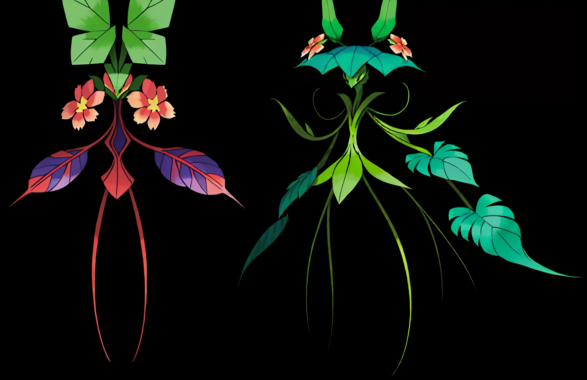 (((pokemon))), Deformed, a set of different plants and flowers for the game, fantasy magical vegetation, lots of strange exotic plants, exotic plants, stylized game art, colorful exotic plants, stylized concept art, Exotic flora and fauna, Exotic flora and fauna, Magical Garden Plant Creatures, Game Assets, Extraterrestrial Plants, Props with Trees,