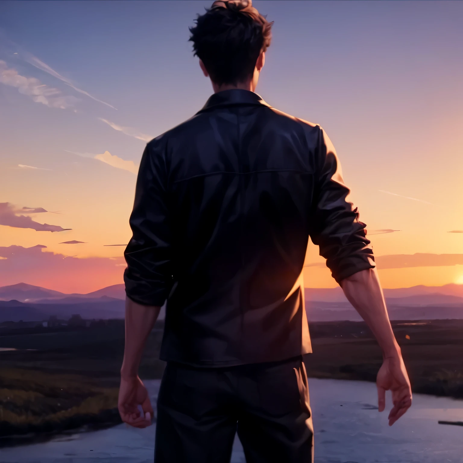 1boy leaving his girl, 1girl leaving boy, beautiful scene, emotional scene, sunset, beautiful landscape, 8k, highly detailed, cinematic, sad scene, emotional scene