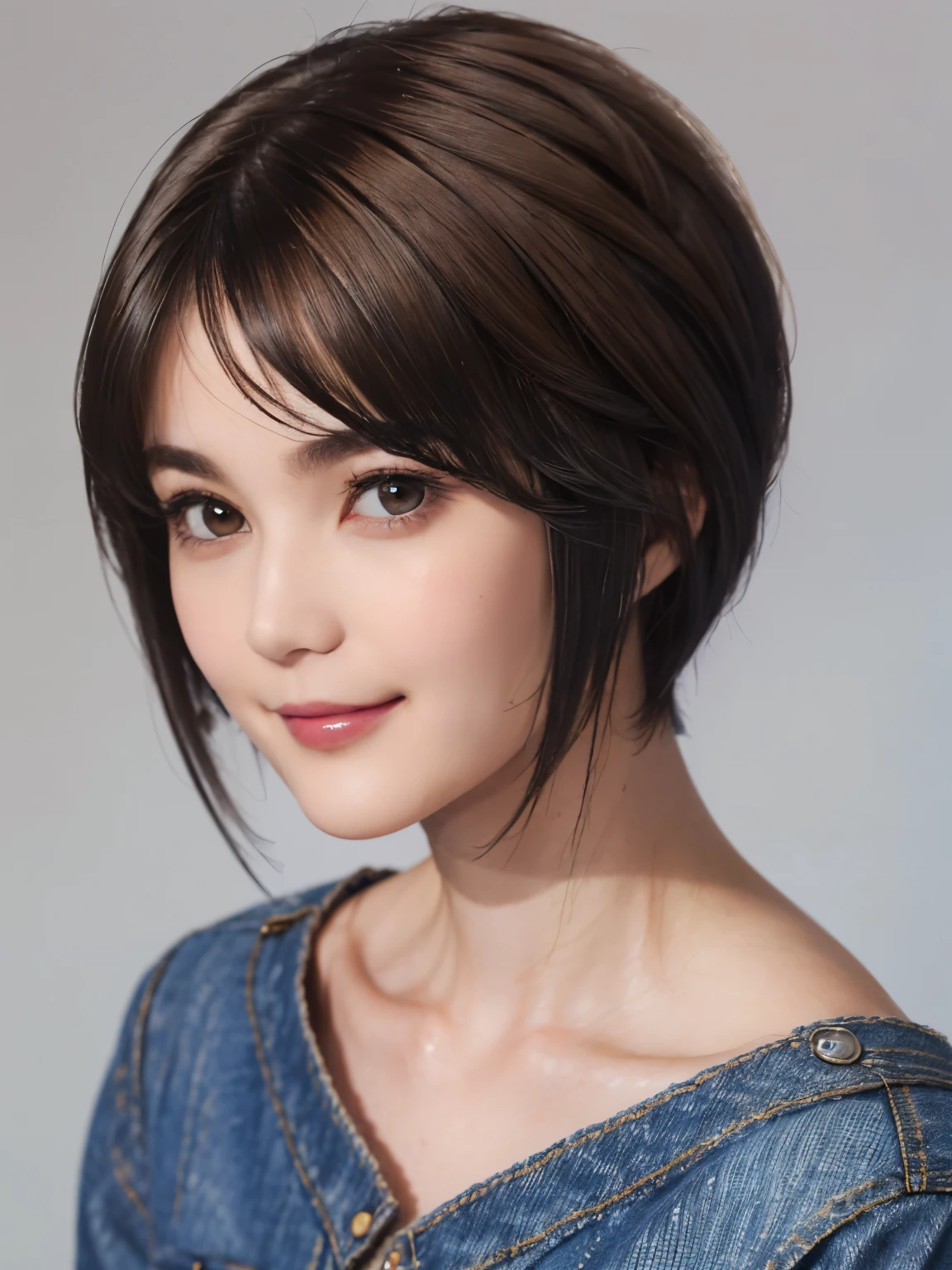 150
(20 year old woman,jeans), (Super realistic), (high resolution), ((beautiful hairstyle 46)), ((short hair:1.46)), (gentle smile), (brest:1.1), (lipstick)
