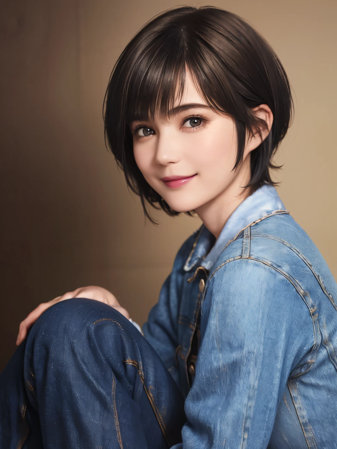 150
(20 year old woman,jeans), (Super realistic), (high resolution), ((beautiful hairstyle 46)), ((short hair:1.46)), (gentle smile), (brest:1.1), (lipstick)
