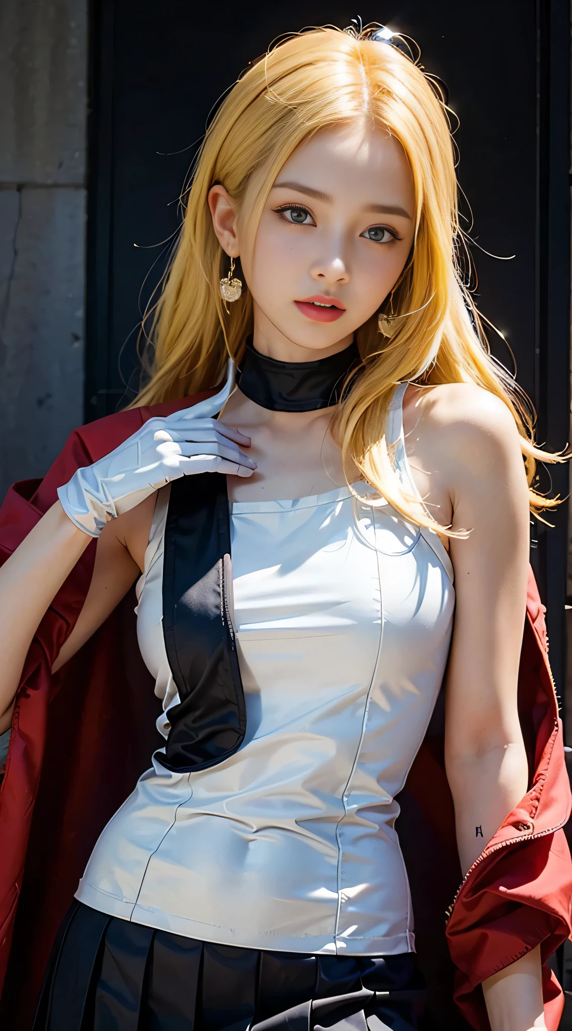 ((masterpiece:1.4)、(highest quality:1.4)、(Realistic:1.7))、Masterpiece:1.4、(Top-notch rendering:1.4)、beautiful girl、(Beautiful girl Sailor Moon 2:1.7)、MoonWild Rabbit、(Body Fit Sexy Sailor Warrior Uniform:1.4)、(Shiny latex:1.7)、(The jacket is a white sleeveless sailor suit....:1.4)、(Skirt Blue Sexy Ultra Ultra Pleated Mini Skirt:1.4)、The sailor suit collar has two thin blue lines...............:1.2、High leg swimsuit、Red cloth decoration on chest:1.2、(Wearing white gloves)、Cute Girl、Super Beauty、Sharp Focus、Portrait Photography:1.4、8k、Photorealistic images:1.4、(Perfect female body:1.4)、Perfect proportions、(Upper body shot:1.4)、Beautiful Face、Beautiful Eyes、(Narrow waist:1.4)、(9-body proportions beautiful girl:1.4)、(A beautiful girl with long legs and a good figure:1.4)、Beautiful feet:1.2、(Yellow Hair:1.4)、(Long Hair:1.2)、(ponytail:1.2)、Beautiful breasts、Large Breasts:1.2、sexy ass、Raw photo、Red lips、Red high heels:1.4、choker:1.4、necklace:1.4、Earrings:1.4、Gorgeous golden tiara:1.4、1 Screen Display:1.4、moon、universe、spaceship、Universe Station、City of the Future