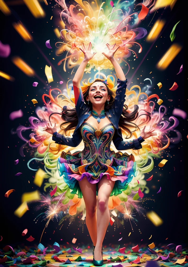 (best quality,4k,8k,highres,masterpiece:1.2),ultra-detailed,(realistic,photorealistic,photo-realistic:1.37),Confetti explosion,colorful background,confetti everywhere,surreal art,abstract shapes,vibrant colors,sparkling lights,overwhelming joy,celebration,party atmosphere,beautifully chaotic,unexpected patterns,whimsical elements,mesmerizing view,dynamic composition,explosive energy,dancing particles,immersive experience,blurred motion,delicate details,festive ambiance,unforgettable moment,artistic explosion,magic in the air,endless celebration,playful extravaganza,joyful chaos,ecstatic explosions,ethereal beauty,rainbow colors,randomness and order intertwined,captivating brilliance,intricate designs,popping confetti,unbounded creativity,happy emotions,visual extravaganza,enchanting spectacle.
