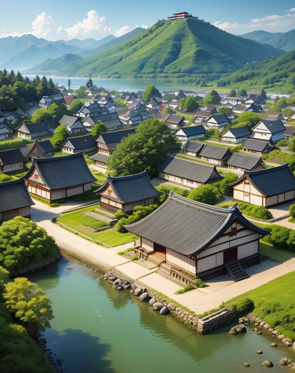 a japanese village and a small town during feudal era