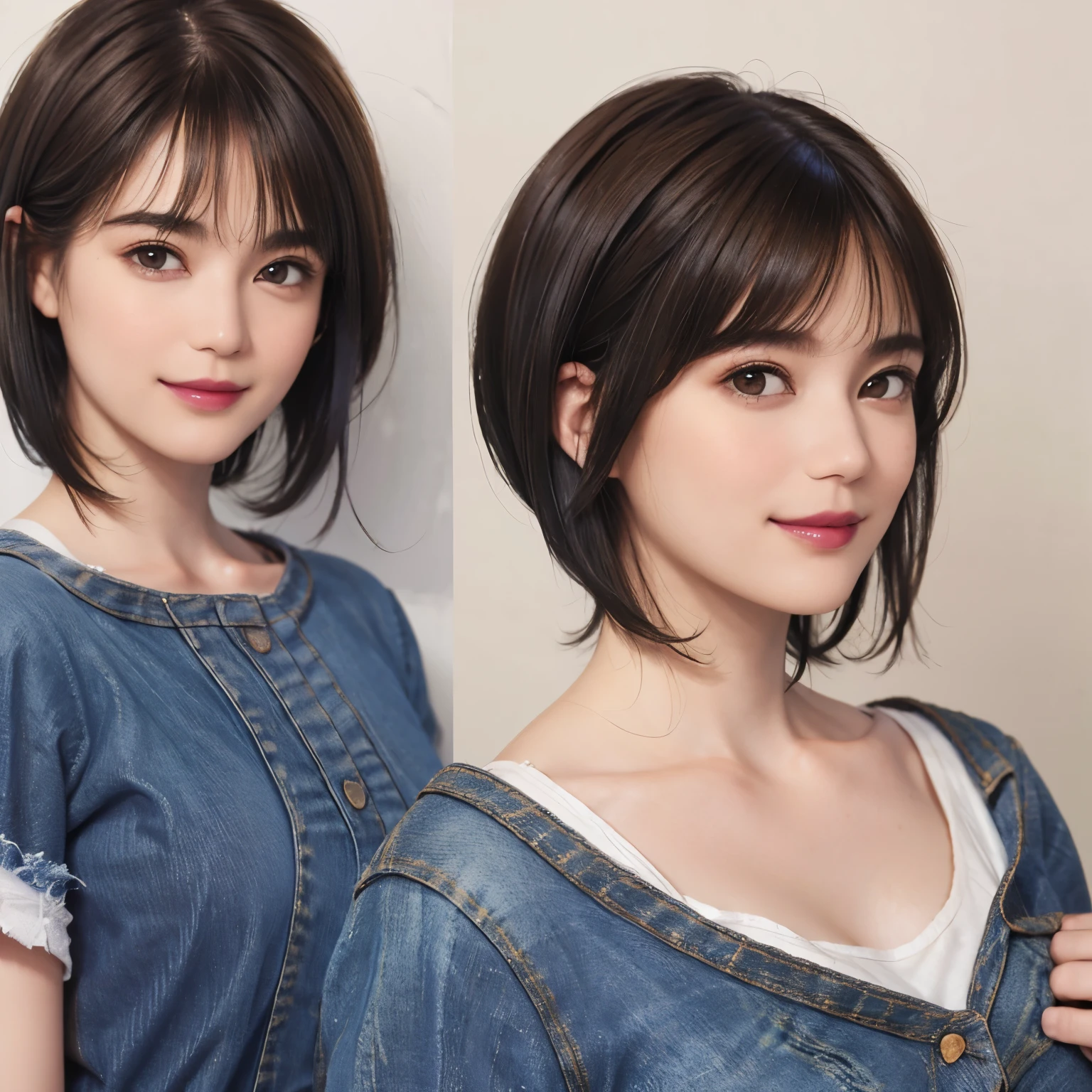 150
(20 year old woman,jeans), (Super realistic), (high resolution), ((beautiful hairstyle 46)), ((short hair:1.46)), (gentle smile), (brest:1.1), (lipstick)