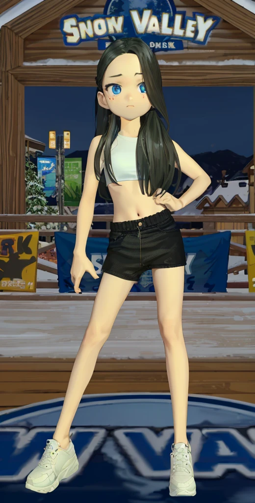 1 girl, alone, Masterpiece, the best_quality, photography, looking at camera, young adult guard, Tired expression, โปgameอน, โปgameอน (game), game freak, Nintendo, (porcelain skin), blue eyes, (black hair), (I'm busy in a ponytail.), black cardigan, Loose-fitting shirt, Black sweatpants, gen 3 โปgameอน, โปgameอน (organism), white skin, concrete background, lean against