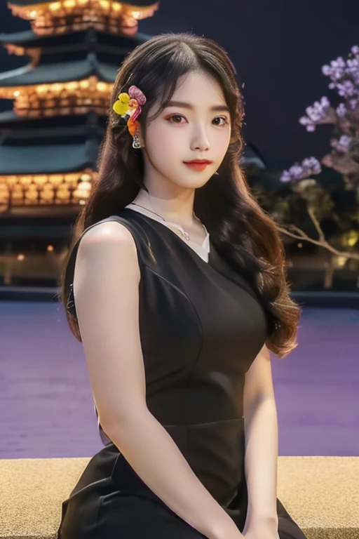 craft  top notch,  girl  solo  ((adult female)),  long hair  hair,  princess  (Black dress reflection) (Purple dress reflection) (Golden dress reflection) Fantasy,  happy  watching the viewer;  cartoon  anime  (oil painting) Burmese girl  18 years old Bagan pagoda scene background clear Hd 8k