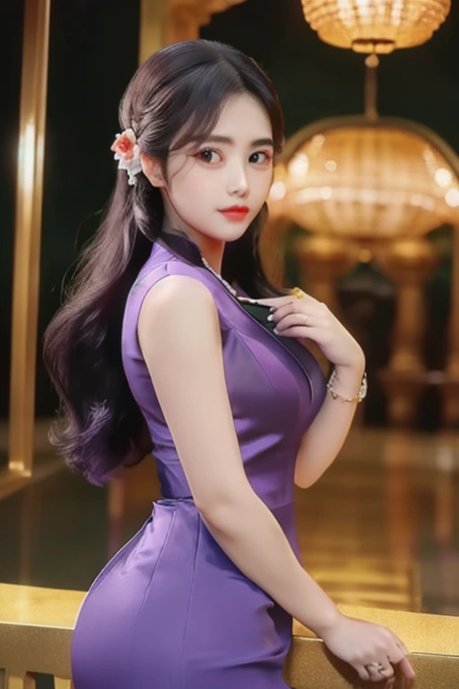 Close-up of woman in purple dress posing for photo, Season Wu, Sazi, Wen Feiye, Li Zixin, The most beautiful Chinese model, full body Xi&#39;anxia, 1 8 is, Shi Fenglin, Wei Wang, Xindong Chen, Xi&#39;anxia, Lulu Chen, gongbi, Loei Min, luchi, Jin Yiwei,happy smile