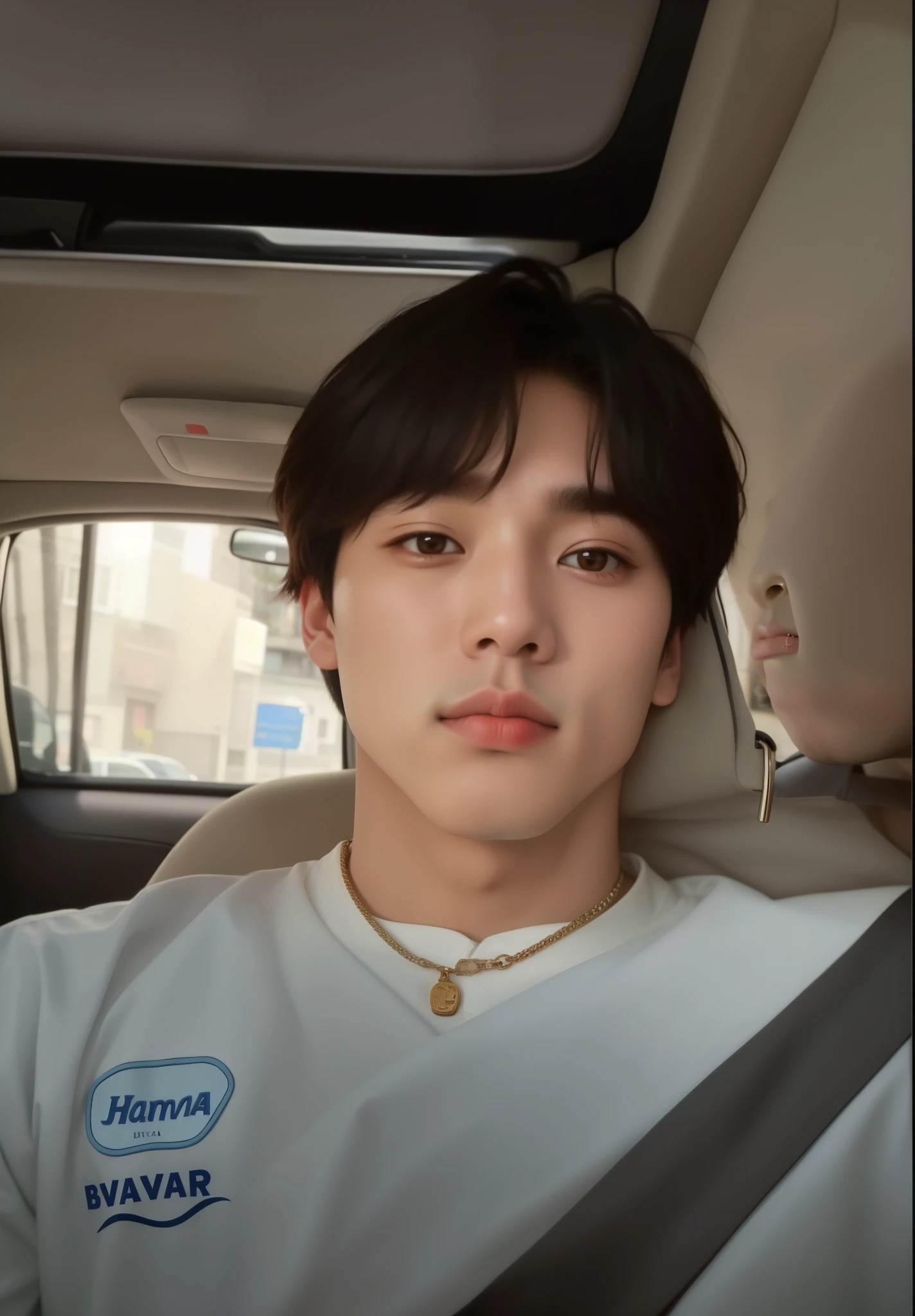 homem arafiado em um carro com uma camisa branca e um colar, Kim Doyoung, hyung tae, Jinyoung Shin, Yanjun Chengt, taken at the beginning of 2020, lindo chad queixo, homem sul-coreano, headshot imagem de perfilture, Steven Jung, Hong junho hyung, Taehyung comendo batatas fritas Gucci, taejune kim, adorable and pale korean face, imagem de perfil
