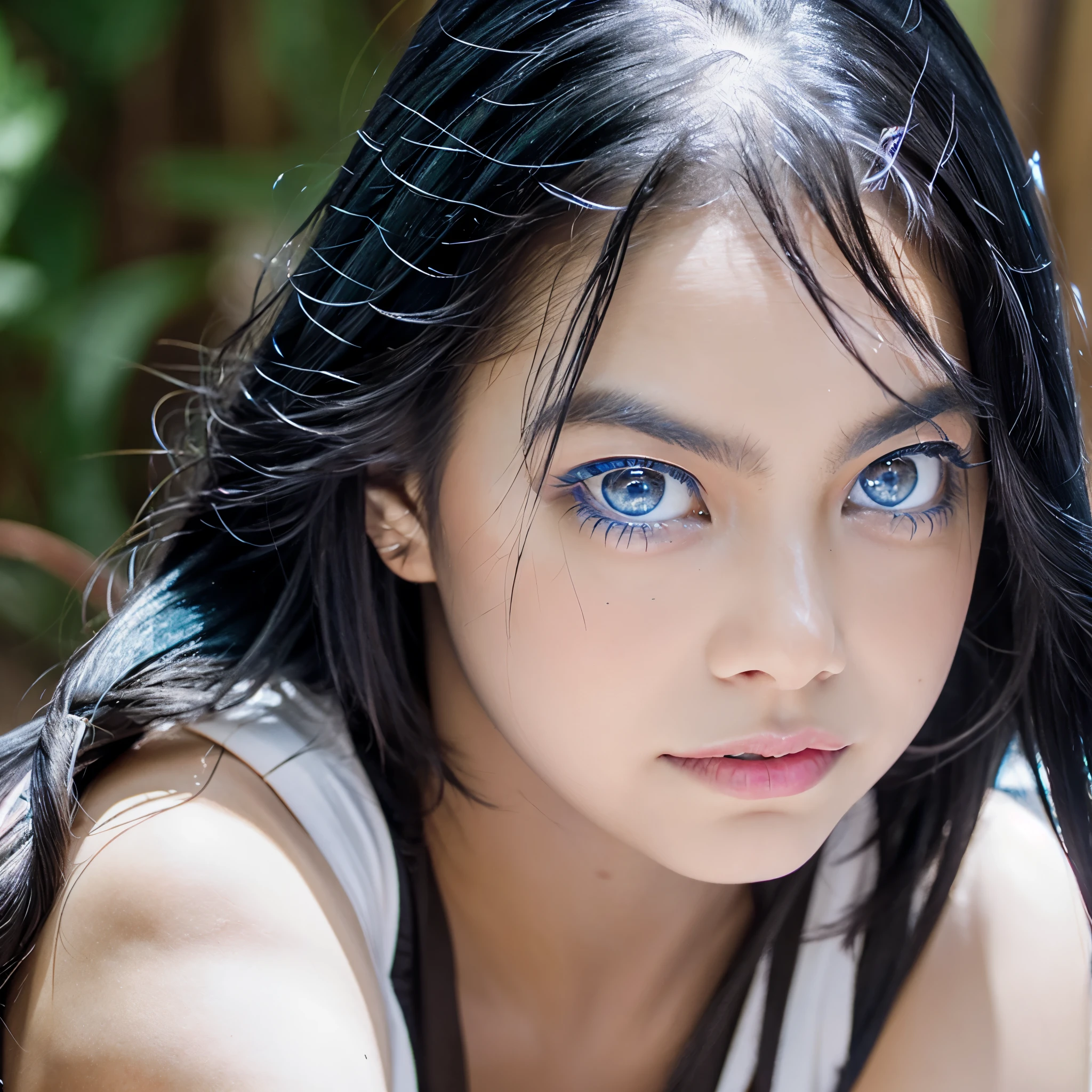 Indian girl with blue eyes and black hair 