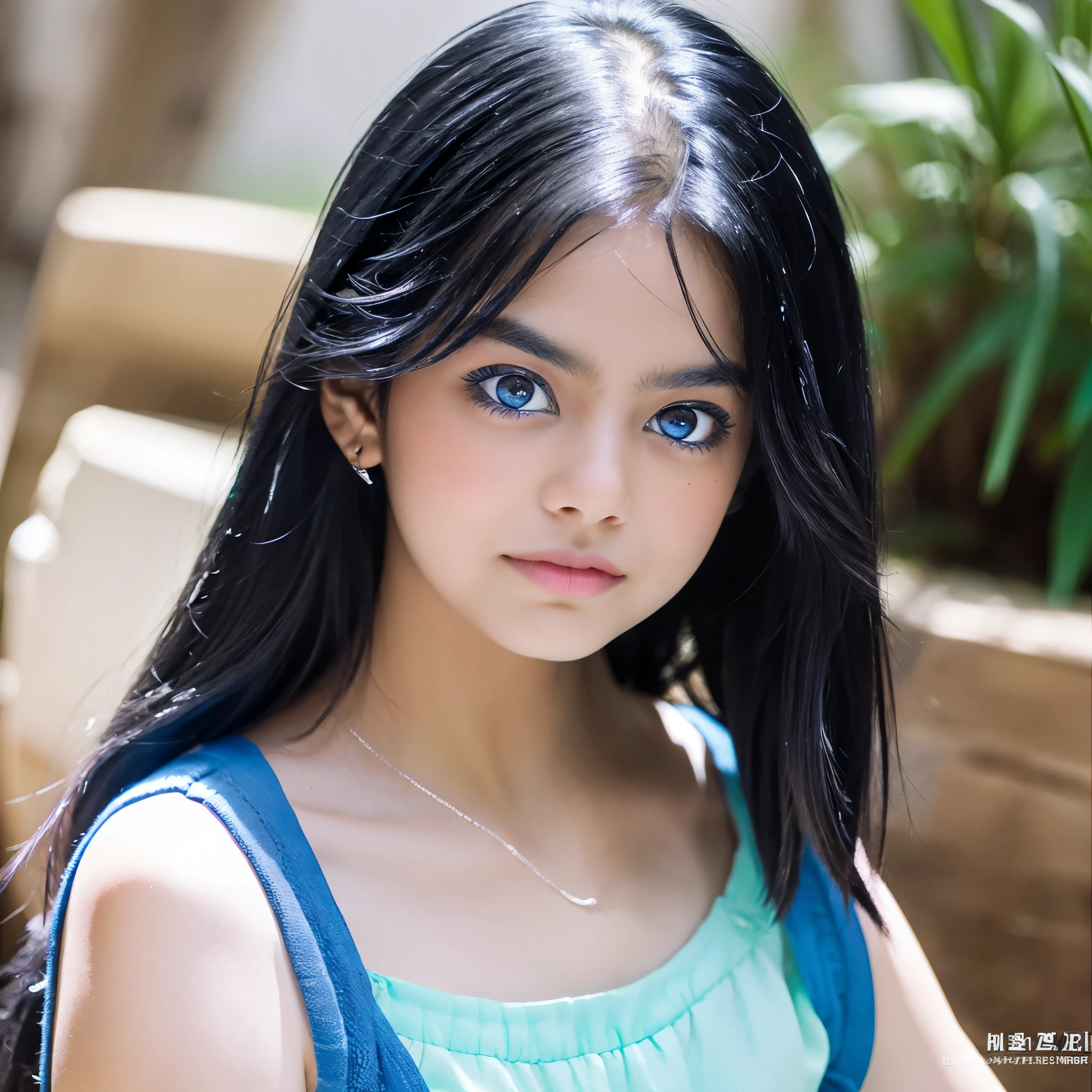 Indian girl with blue eyes and black hair 