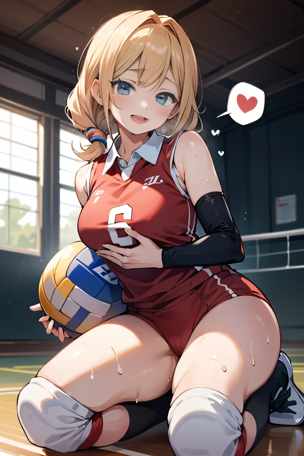 unity 8k wallpaper, anatomically correct, (((masterpiece))), (((best quality))), (((ultra detailed))), (((high-resolution))), ((Ultimate cutie)), perfect hands, perfect finger, (((good anatomy))), detailed beautiful face, shiny hair, (((gyaru))), (potbelly), (curvy), medium breasts, ((Thick thighs)), (((solo))), ((seductive smile)), (((blush))), (half open mouth),
BREAK, (((sit astride the perfectly spherical shape 6-inch volleyball))), (((Straddling a perfectly spherical 6" volleyball))), (((Perfectly spherical 6" volleyball fits perfectly crotch))), BREAK, (((Rub the Perfectly spherical 6" volleyball against crotch))),
BREAK, (Collared volleyball uniforms), sleeveless, ((buruma)), ((kneepad)), (pussy juice stained), (elbow pad), (((sweat))), (((covered in sweat))), ((deep breathing)), in Volleyball Court, indoor, lighting, looking at viewer, full body, (spoken heart)