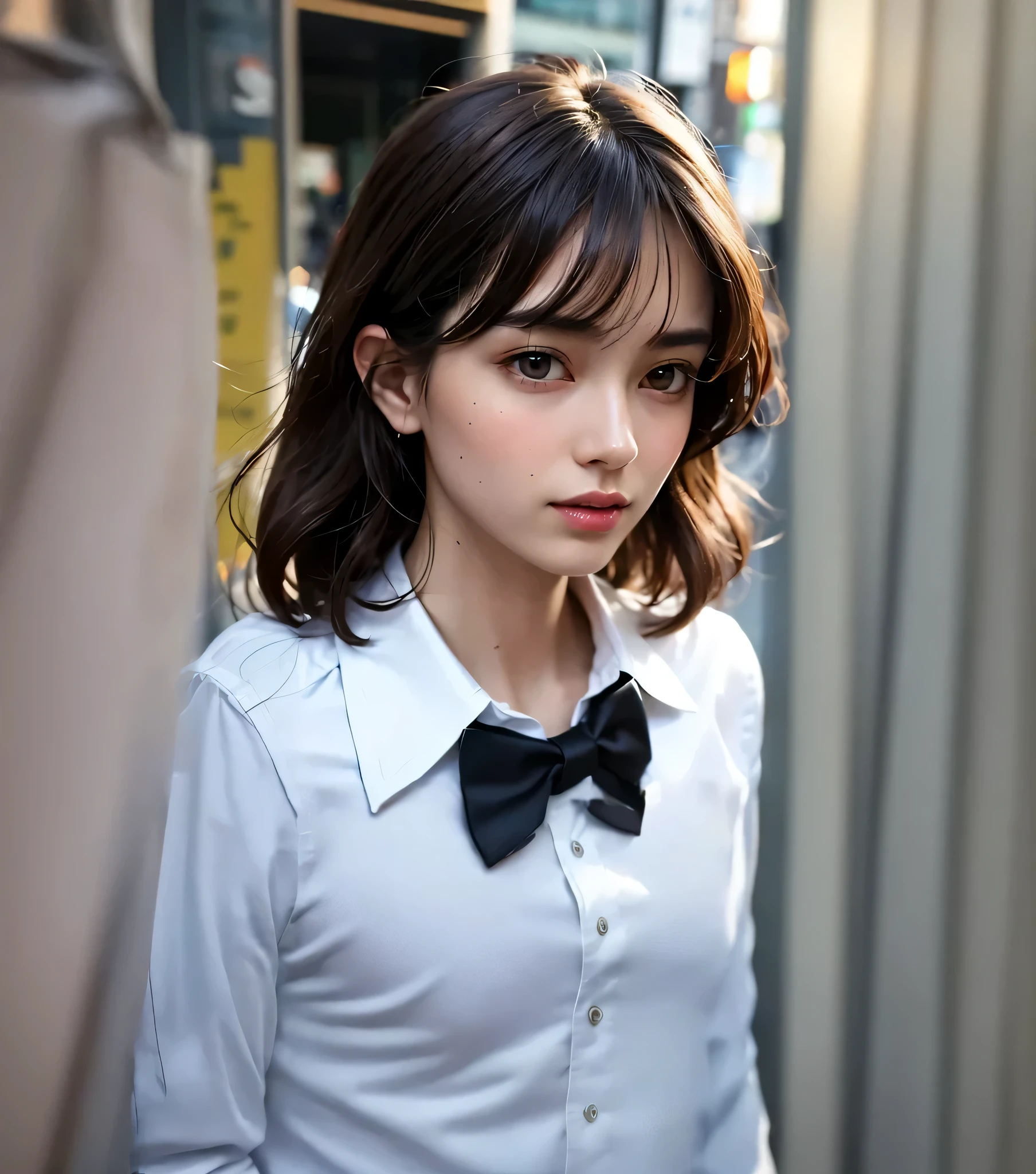 The arms are lowered to match the white shirt in the original image.。.、
