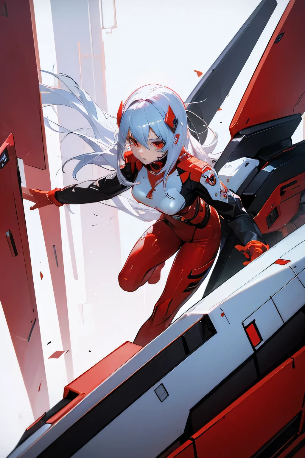 Cyberpunk White Hair Red Eyeliner 02 Red Tights Mecha Pilot