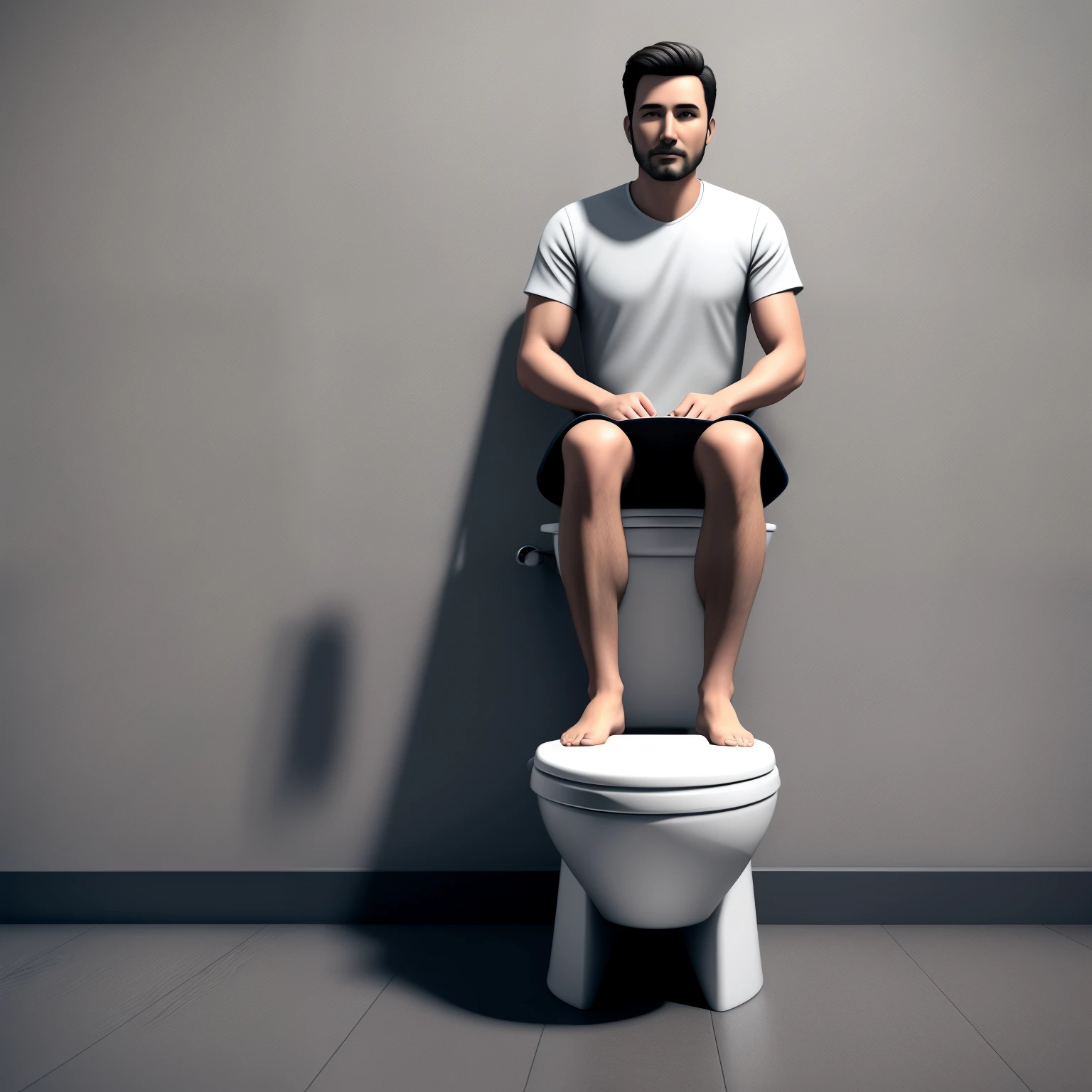 Man sitting on toilet seat, for toilet, blender art, blender model, without textures, grey coloured, blender art 