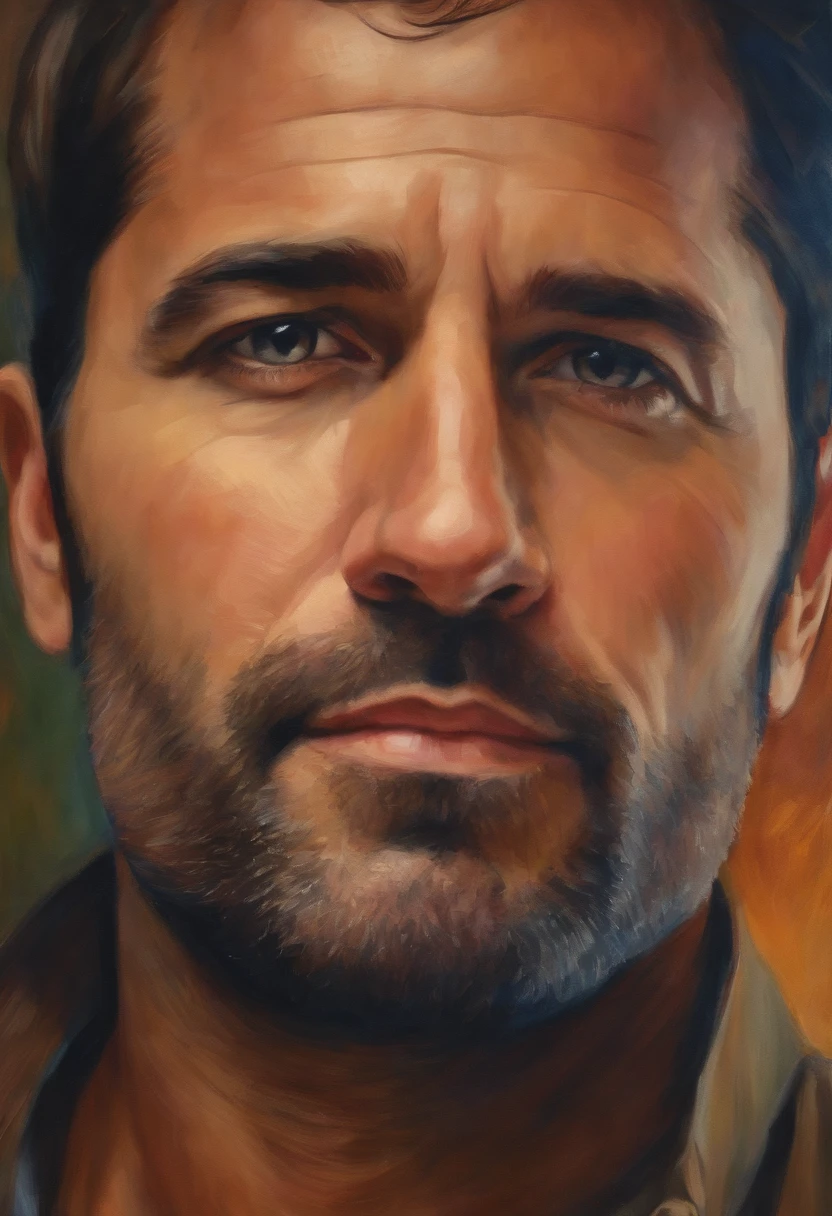 Portrait of a handsome 40 year old man with round face