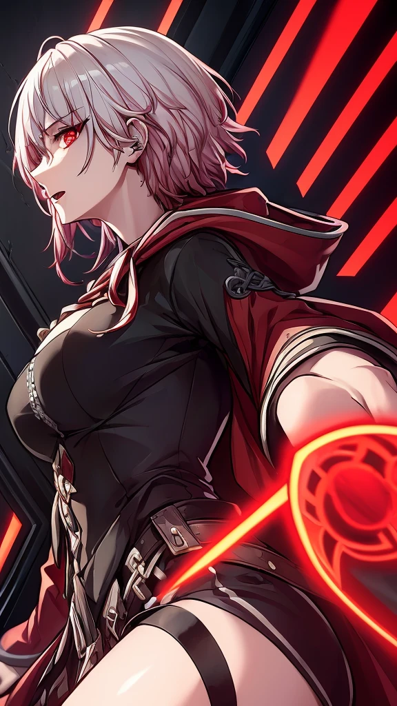 a dark red demon with horns and a hoodie, with red glowing eyes, red glowing eyes, evil smile and glowing eyes, the grim reapper, | demonic | horror themed, demon girl, grimdark vibes, evil glow, profile picture, helltaker, dark art style, villain wearing a red oni mask, with glowing red eyes, kk, best quality, more details, masterpiece, 1girl, kaneki ken, portrait, male focus, red eyes, solo, bangs, looking at viewer, hood, short hair, rain, tokyo tokyo \(hell\), hood up, nail polish, white hair, luxurious, 8k, detailed, ray tracing, depth of field, cinematic lighting, devil, demon, (((masterpiece)))、(((top-quality)))、((ultra-detailliert))、Vampires