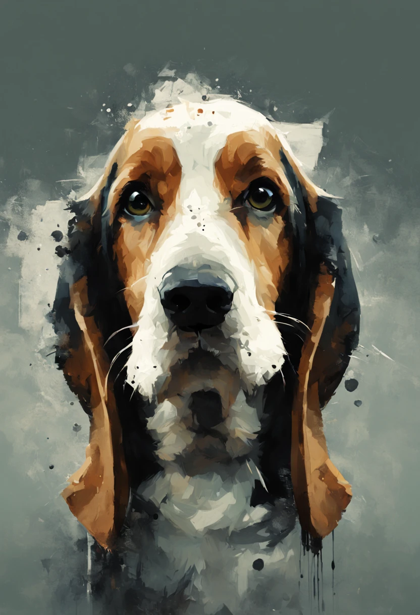 Adorable bassett hound, minimalistic digital artwork with the influence Luis Miranda, jeremy mann, Jeffrey Catherine Jones, conceptual art, painting, illustration, photo