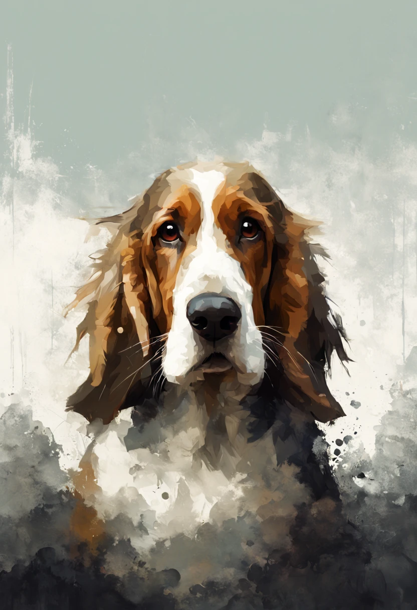  Adorable bassett hound, minimalistic digital artwork with the influence Luis Miranda, jeremy mann, Jeffrey Catherine Jones, conceptual art, painting, illustration, photo