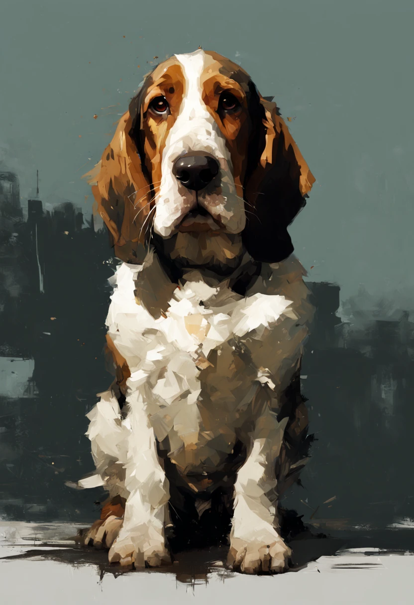 Adorable bassett hound, minimalistic digital artwork with the influence Luis Miranda, jeremy mann, Jeffrey Catherine Jones, conceptual art, painting, illustration, photo