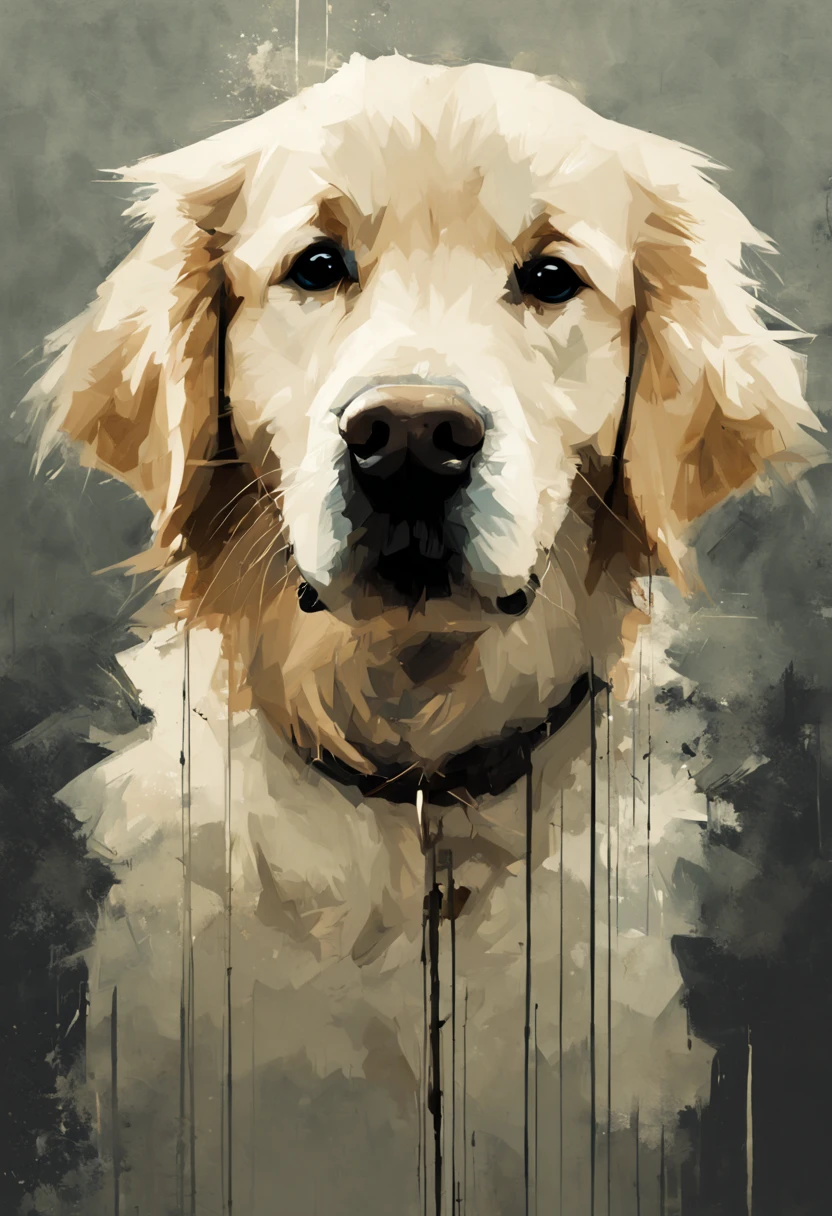 Adorable Golden retriever, minimalistic digital artwork with the influence Luis Miranda, jeremy mann, Jeffrey Catherine Jones, conceptual art, painting, illustration, photo