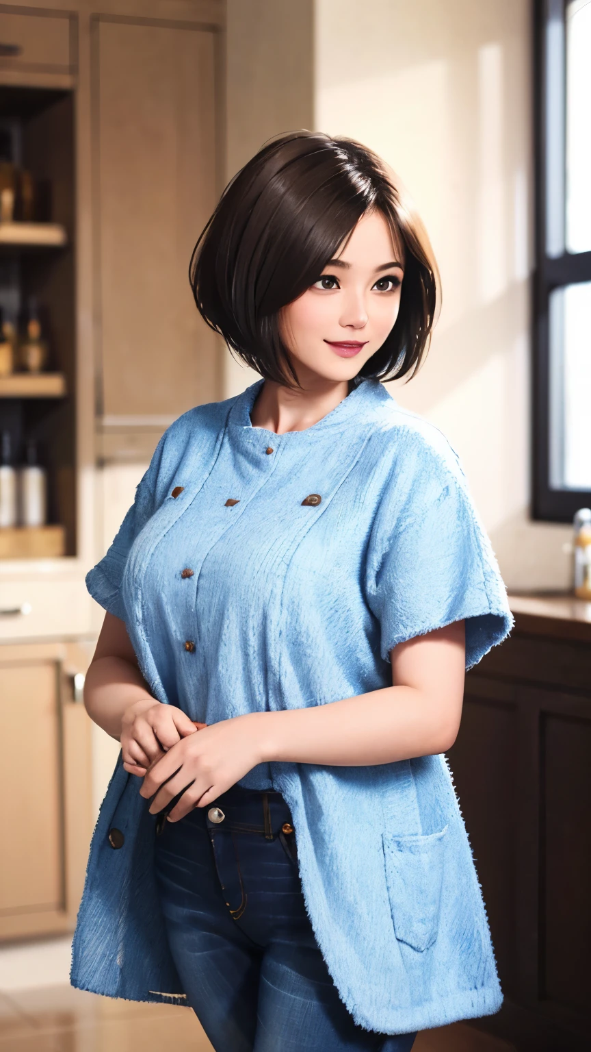 150
(20 year old woman,jeans), (Super realistic), (high resolution), ((beautiful hairstyle 46)), ((short hair:1.46)), (gentle smile), (brest:1.1), (lipstick)