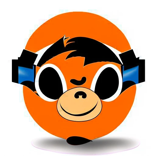 a close up of a sceptical monkey face, monkey dj, headphones are floating upside down, inspired by Alex Petruk APe, monkey, bored ape, face like monkey, monkeys, in style of monkeybone, in style of primal apes, ape, orange head, LP vinyl sticker design