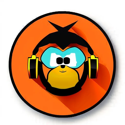 a close up of a sceptical monkey face, monkey dj, headphones are floating upside down, inspired by Alex Petruk APe, monkey, bored ape, face like monkey, monkeys, in style of monkeybone, in style of primal apes, ape, orange head, LP vinyl sticker design