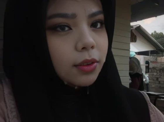 1 girl, Siti Sirnawati, wears hijab, lots of sperm all over her lips