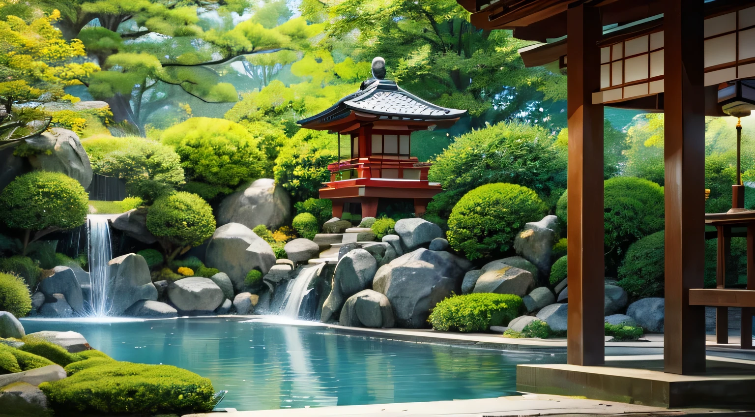 Transport yourself to a traditional Japanese garden. The gentle flow of water from a fountain mixes with the sound of wind chimes. The environment is calm and conducive to meditation.