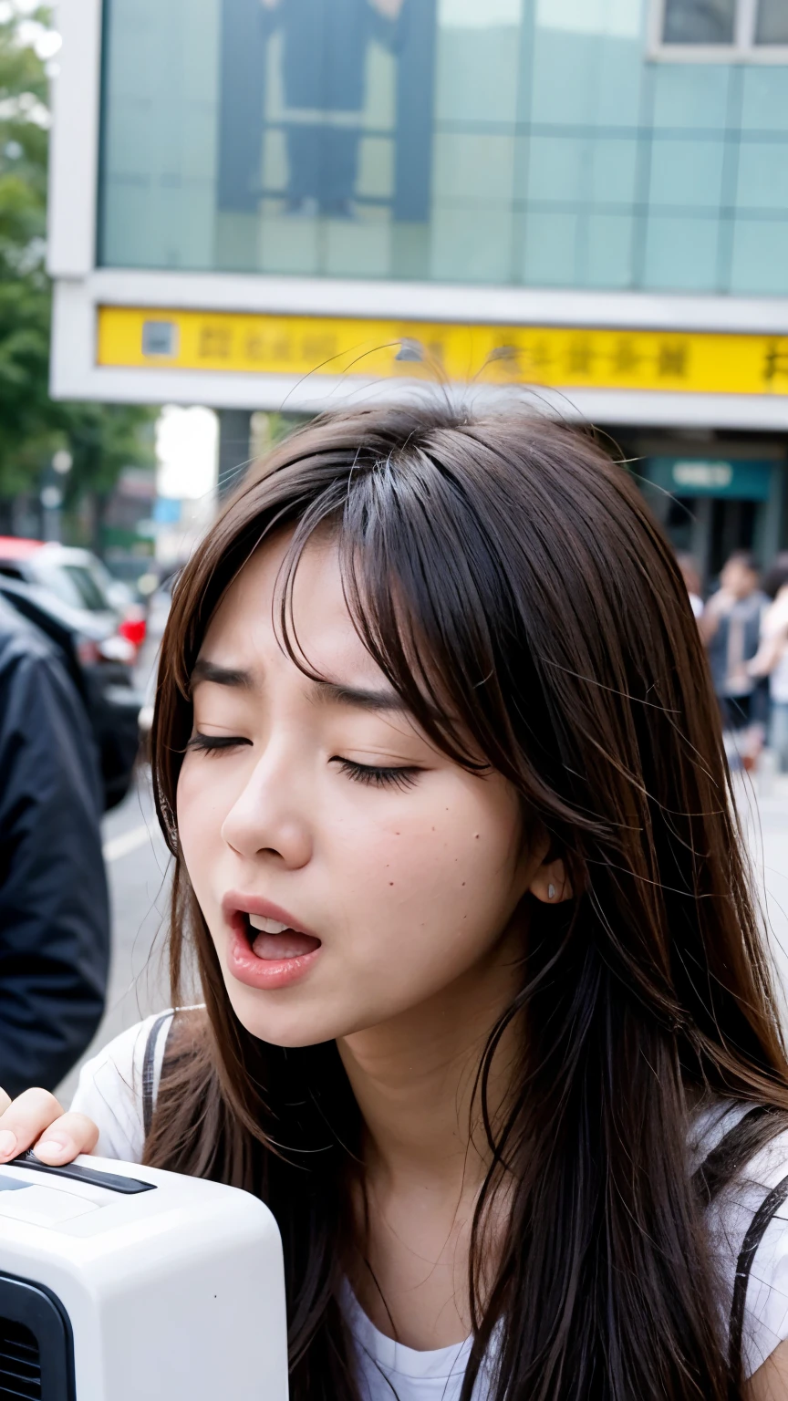 Long Hair Girl, Pee in public, I can't stand it anymore, Horny Face, Face enduring pain, close your eyes