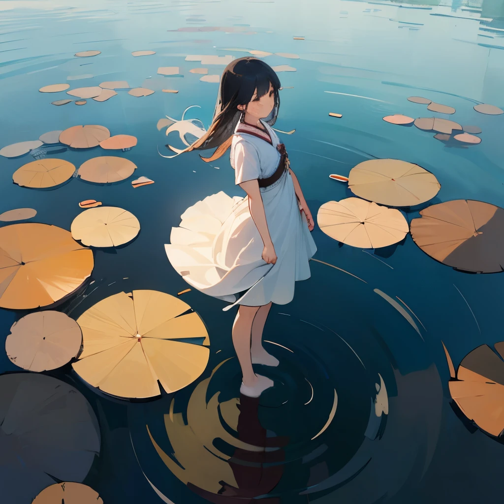 There is a girl standing in the water with an umbrella - SeaArt AI